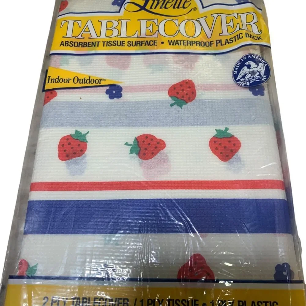 Vintage Linette Strawberry Absorbent Tissue 2 Ply Table Cover 44x96 Cottagecore